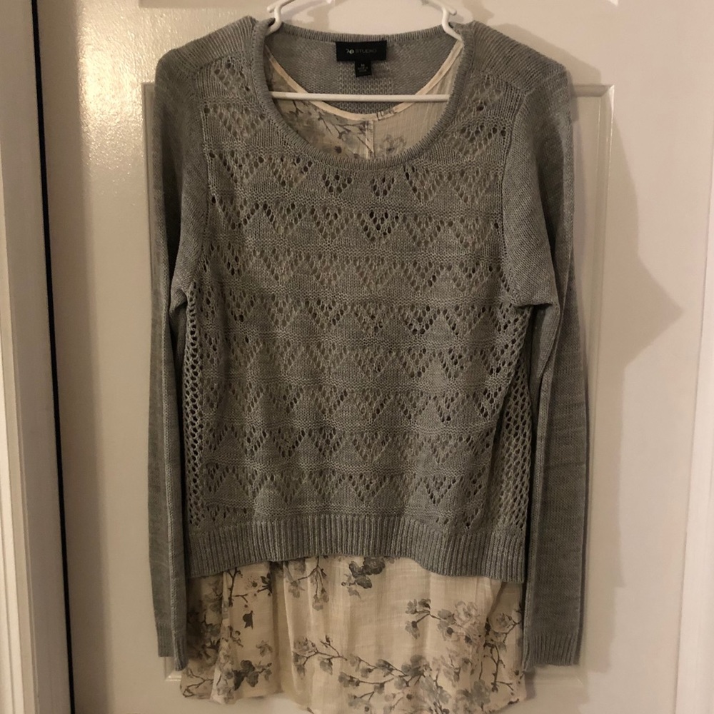 Grey light weight sweater with floral tank